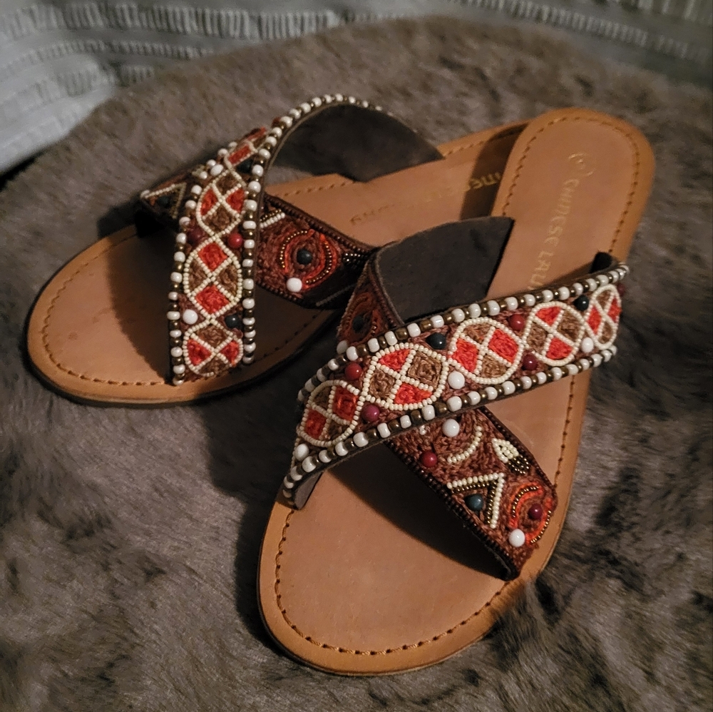 Chinese Laundry beaded flat sandals.  Size 9.  EUC.  Beautiful & colorful.